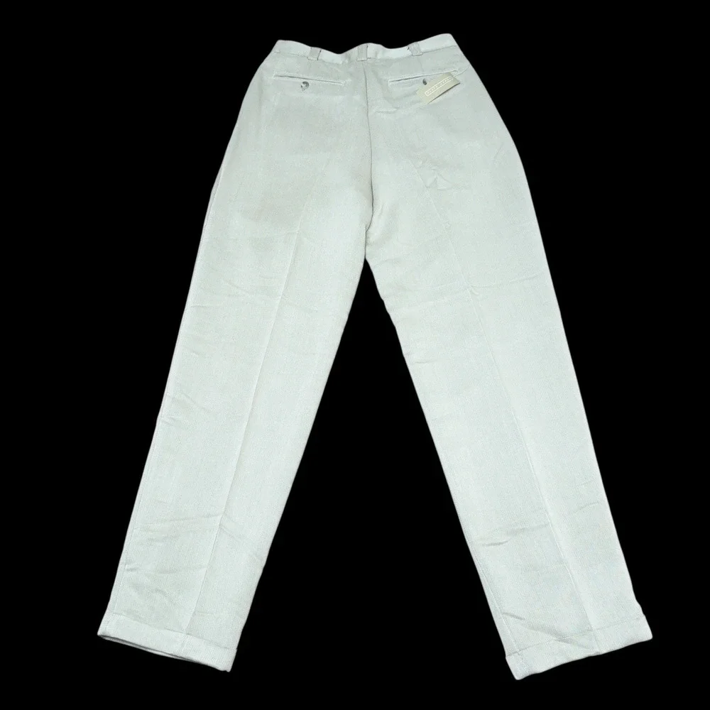 New Perry Ellis Dress Pants Mens 32 x 34 Stone Natural Gray Pleated Cuffed